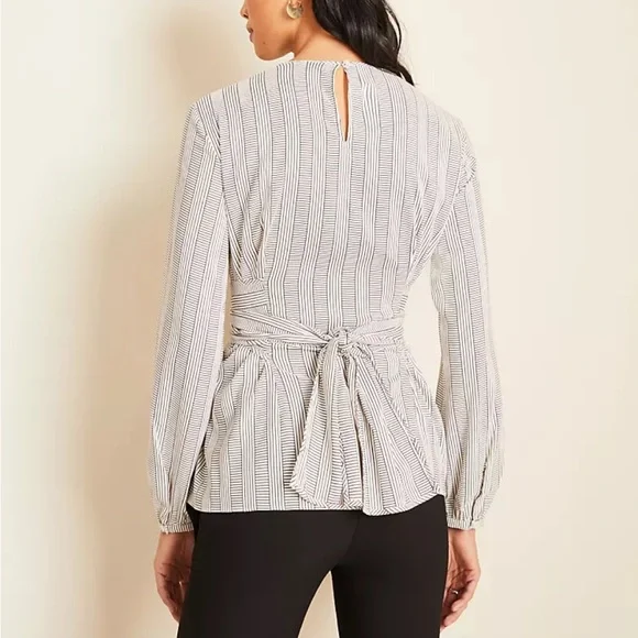 Ann Taylor long Sleeve Striped Tie Waist Blouse Size Small EUC - Picture 2 of 7